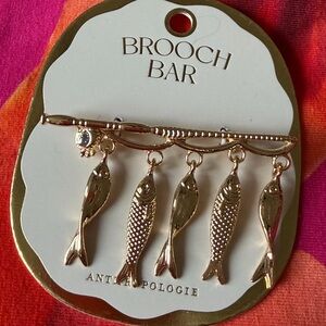 Anthropologie Fish Safety Pin Brooch 14K Gold Plated Brass